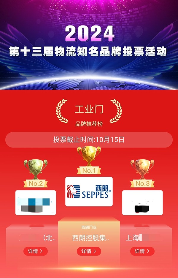 2024第十三届中国物流知名品牌投票评选活动中不朽情缘电子游戏官网门业以最高票数获得前十排名第一